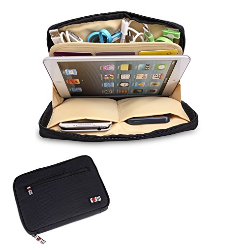 BUBM Tragbare Tasche Universale Elektronische Zubehöre Reisetasche Organiser Tasche mit Kabelbinder für Ipad Mini (Schwarz)