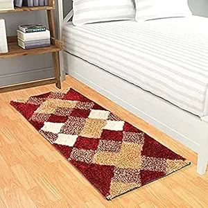 JEOURDH - Heavy Super Soft Fur Anti Skid Bedside Runner for Living Room Bedroom Floor Home Decoration (24 X 55 Inch)-Maroon-White