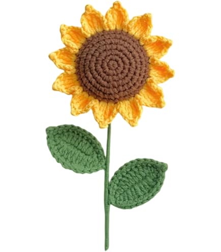 QUARKZMAN Mazzo Di Girasoli All'Uncinetto Fatti A Mano – Bouquet Artificiale In Cotone Con Foglie, 34x16 Cm, Regalo Per Festa Della Mamma E Matrimoni