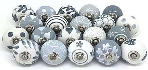 25 Pieces Grey &amp; White Hand Painted Ceramic Cabinet Drawer Pull
