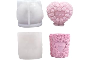 IHLUX Stampi In Silicone, 2 Pezzi 3D Stampi In Silicone Di Cuore Stampo, Stampo Per Colata Cilindrica a Forma Di Fiore Di Rosa, Stampo Fatto a Mano Per Candele e Saponi, Per Sanvalentino Regalo