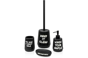 Inbagno Accessori Bagno in Ceramica Nero, p/spazzolini, Dispenser, p/Sapone e p/scopino Stile Vintage