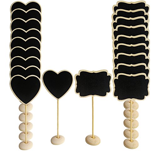 20PZ Mini Lavagna Legno Lavagnette Promemoria Segnaposto con Stand per Message Decorazione Bacheca Etichetta Cartellino del Prezzo Matrimonio Tavolo (10 forma di cuore + 10forma di pizzo)