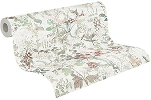 A.S. Création Carta da parati in tessuto non tessuto - floreale in stile country in bianco, verde e rosso - Carta da parati per diverse stanze - Carta da parete in 10,05 m x 0,53 m