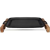 Lava D&ouml;k&uuml;m Grill Tepsi, Izgara Y&uuml;zeyli, Metal Kulplu, Ahşap Standlı, 31x42cm