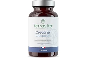 Créatine Monohydrate Creapure® 120 Gélules | Energie, Force et Mémoire | 3000 mg par Portion | Préservation de la Masse Musculaire | Pour Homme et Femme | 100% Pure Sans Additifs | Terravita