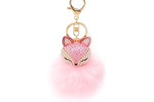 VALICLUD Boule de Fourrure de Lapin Pom Pom Porte-Clés Perle Strass Tête de Renard Clouté Porte-Clés Faux Duveteux Sac Voiture Charme Pendentif pour Les Femmes Filles