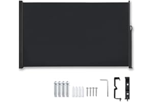 SUBTLETY 160x300cm Ausziehbar Gartensichtschutz Seitenmarkise Windschutz Markisen aus 180g/㎡ Polyester Mobile Sonnenschutz Wandmarkise Sichtschutz Gartenmarkise für Balkon Terrasse Patio (Dunkelgrau)