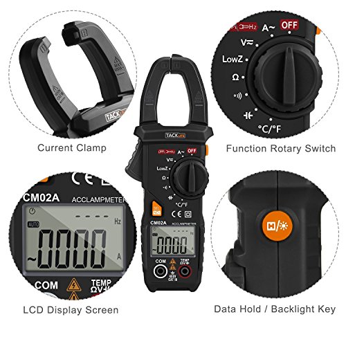 Tacklife CM02A Advanced Digital Clamp Meter Stromzange mit 6000 Counts,True RMS, Temperatur, Wechselstrom, AC / DC Spannung, Widerstand, Kapazitanz Test mit Hintergrundbeleuchtung - 3