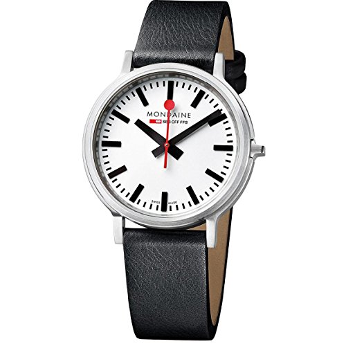 Mondaine Men's Quartz Watch with White Dial Analogue Display and Black Leather Strap A5123035816SBB