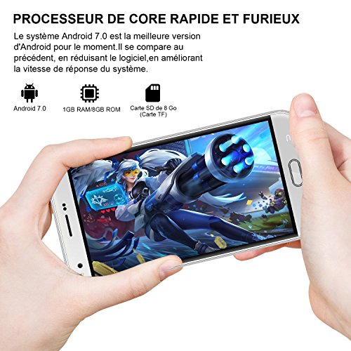 V J5 4G Smartphone Pas Cher 9Pcs 8Go ROM Ecran 5 5 Pouces 5MP Appareil Photo Android 7 0 2800mAh Batterie Double SIM Mobile Portable D  bloqu     Blanc 