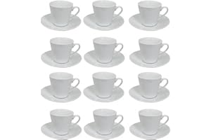 Hogar y Mas Juego de Café Barista Classic 24 Piezas 12 Tazas y 12 Platos de Porcelana Blanca. Servicio de Café para 6 Personas