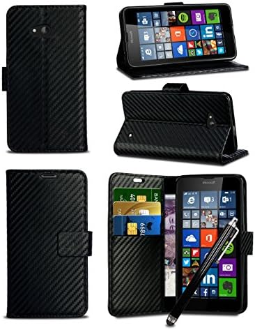 For Huawei Y7 (2018) - MobiBax Prime Textured Carbon Fibre Style Wallet Flip Skin Case Cover with STYLUS Touch Screen Pen