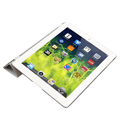 Besmall Neu Ultra Slim Edles iPad 2 3 4 Hülle – Smart Cover Leder Case Schutz Hülle Tasche + Back Case – inkl. Displayschutzfolie Reinigungstuch Stift mit Multi Ständer Auto Sleep Wake (iPad 2/3/4, Farbe:Weiß) - 2