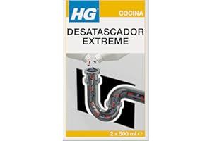 HG Desatascador Extreme para Desagües, Desbloqueador Potente para Fregaderos de Cocina y Baños, Limpiador de Tuberías, Líquido para Desagües y Desatascador de Pelo - 2x 500ml