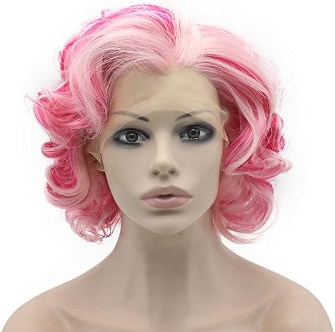 Short Curly Lace Front Stylish Pink Cosplay Party Wig