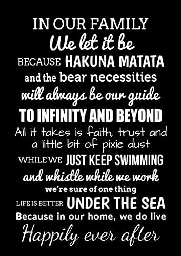 Disney Inspired Metal Sign Wall Plaque In Our Family Happily Ever After BLACK 15 x 20 cm