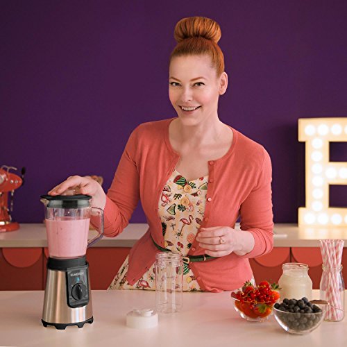 Klarstein • Shiva • Standmixer • Küchenmixer • Smoothiemaker • Blender • 350 Watt • Edelstahlklingen • 0,8 Liter Glaskrug (geschmacksneutral) • 2 Mixerbecher aus Kunsststoff (BPA-frei) • 2 Geschwindigkeitsstufen • Puls Funktion • Verschlussdeckel • schwarz - 3