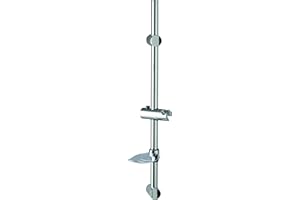 Wirquin 60723474 Barre de douche Ø25 en inox avec curseur en ABS chromé ajustable et porte-savon, chromé