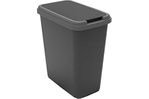 SUNDIS Green Bin, pattumiere per raccolta, 25L, rettangolare, in plastica riciclata, coperchio incernierato o fisso, con adesivi, per cucina, ufficio, lavanderia, garage, officina