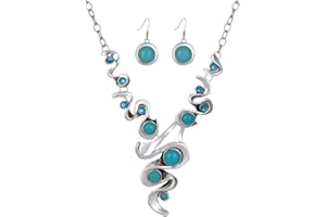 Yazilind dell' annata della donna Set di gioielli di argento tibetano turchese del pendente collana della catena Penzolare Orecchini