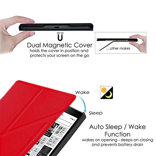Forefront Cases   Kobo Aura Edition 2  Modelo 2016  Origami Funda Carcasa Stand Smart Case Cover     Ultra Delgado Ligera y Protecci  n Completa del Dispositivo con Funci  n Auto Sue  o Estela  Rojo 