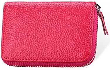 DYSS Leather Credit Card Wallet,Wallet Purse for Women Men，RFID Blocking Card Protector Holder Travel Wallet/Case/Purse/Pocket with Zipper for Ladies Girls (Rose Red)