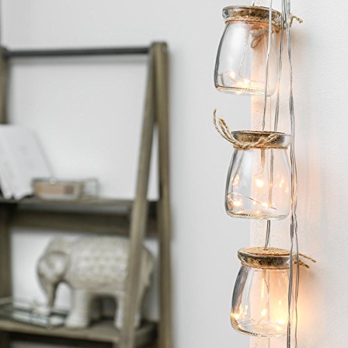 Beleuchtete Deko Einmach-Gläser gefüllt mit Silberdraht Lichtern, batteriebetrieben, 15 LEDs in warmweiß, 68cm, von Festive Lights - 6