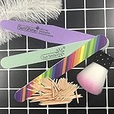 Cepillo brocha limpiador de uñas, elimina fácilmente el polvo producido en la superficie de uñas durante su trabajo de manicura, cabello de nylon de primera calidad ultra suave y piel-amistoso, no pica, no suelta ni atrae pelo, mango acrílico con decoración de pedrería, también sirve como brocha de maquillaje de colorete o de polvo suelto