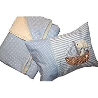 Babykissen mit Namen und Stickerei und Babydecke, Kuschelkissen mit Hase