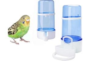QX-PET SUPPLIES 2 Pack Automatic Bird Feeder Bird Water Bottle Drinker Clear Food Seed Dispenser Container Set Hanging in Cage No-Mess for Parrots Budgie Cockatiel Lovebirds Finch Canary Hamster 415ml (Blue)