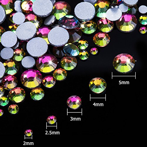 Outus 1000 Stück Multi AB Farbe Flache Rückseite Strasssteine Runde Kristall Edelsteine 2 mm – 5 mm, 5 Größen - 2