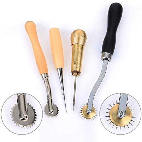 eBoot Leder Handwerk Werkzeuge Handnähen Tool Kit Nähen Werkzeug Ahle Fingerhut Gewachst Thread, 15 Stück - 3