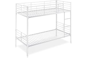 BEFARA Letto A Castello DIVISIBILE Twins - Bianco - 90 x 190 Letto a Castello in Metallo Pratico e Resistente. Divisibile in 2 Letti Singoli. Scala Inclusa. Ringhiera Completa.