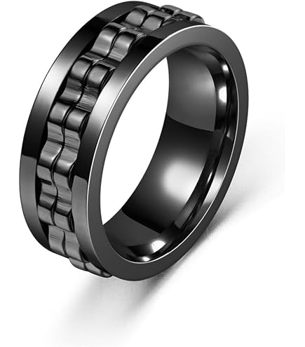 Anello Spinner In Acciaio Al Titanio – Antistress, Girevole, Per Uomo E Donna (Colore: Nero/Argento, Larghezza 6/8 Mm) - 2