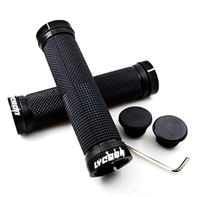 LYCAON Poignées de guidon de vélo, poignée de butée de bicyclette antidérapante avec serrure en aluminium, poignée de vélo pour Scooter Cruiser Chaise roulante en vélo urbain vélo VTT vélo VTT BMX bicyclette pliante (Noir)
