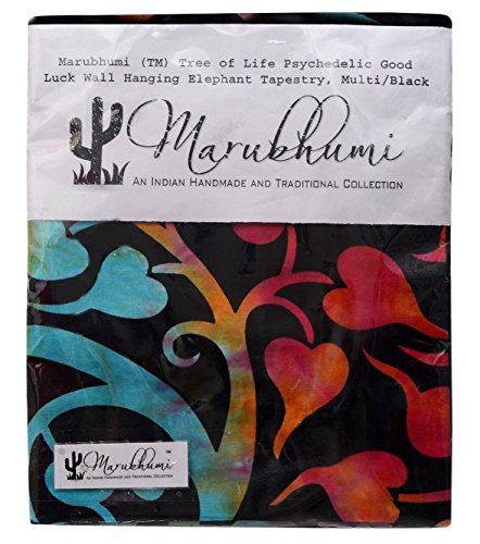 Handicrunch Elefant Baum Bildteppich, Good Luck White Elephant Teppich, Hippie Gypsy Wandbehang , Baum des Lebens Teppich, New Age Dorm Tapestry (Multi / Schwarz) - 3