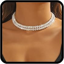 Cravatta Con Strass Bianchi Scintillanti – 129 Cm, Lega Con Cristalli, Accessorio Donna Per Feste, Matrimoni, Cosplay, Punk