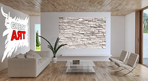 Fototapete Weiße Steinwand Wand-dekoration – Wandbild Steinmauer Poster-Motiv by GREAT ART (210 x 140 cm) - 8