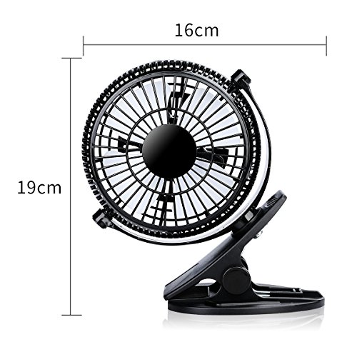 AFAITH Mini Clip und Schreibtisch Personal Fan, 5 „Portable Personal 2-Mode Speed Clip On & Stand Schreibtisch Tisch Regal Kunststoff Fan, USB Powered by Computer / Power Bank / USB Ladegerät Netzteil, 360 Grad einstellbare Silent Cooling Cooler für Kinderwagen Home Office- Schwarz SA054B - 2