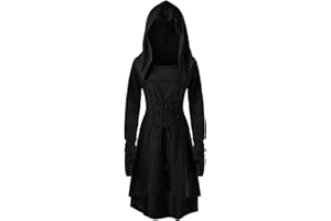 Pianocean Mittelalter Kleidung Damen, Renaissance Kleid, Gothic Kleid，Renaissance Mit Kapuze Langarm Retro Gothic, Mittelalter Kostüm Damen Cosplay Halloween Karneval