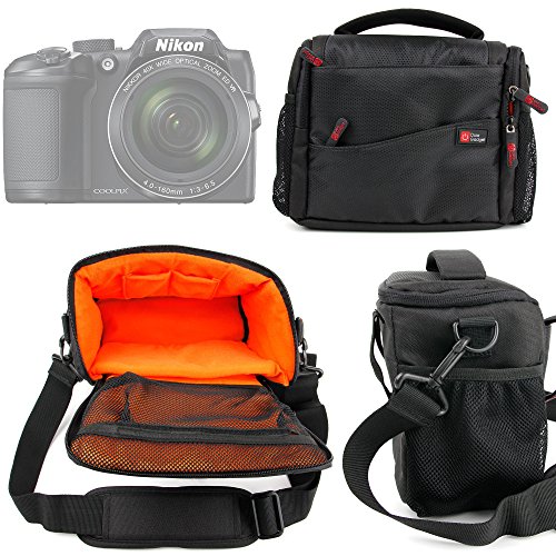 DURAGADGET Sacoche noir orange pour appareils photo Panasonic Lumix GF8 et DMC-FZ300  Nikon Coolpix B500 et B700 Bridge et Pentax K-1 SLR et leurs accessoires - Garantie 2 ans
