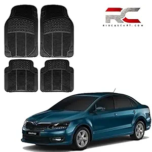 Riderscart (4 Pcs) Full Set Ridged Heavy Duty Anti- Slip Car Rubber Floor/Foot Mat for Skoda Rapid (Non Slip, Black) with Warranty