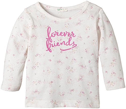 United Colors of Benetton Baby-Girls Forever Friends Ruffle Shoulder Long Sleeve T-Shirt, Off-White (Cream), 3 to 6 months (Manufacturer Size: 62 cms)