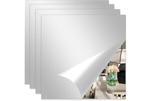 Abyssaly 4 Piezas Espejo Adhesivo Pared Armario, Espejos Decorativos de Pared Cuadrada Flexibles, Pegatina Pared Sala de Estar, Dormitorio, Puerta 20cm x 20cm