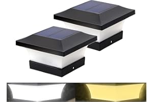 ILIKEPOW 2 pcs Solar LED Post Light - 2 Colours, Adjustable Waterproof Outdoor Lamp for 4x4 Posts and Decks - Cool White (6000K) & Warm White (3000K)