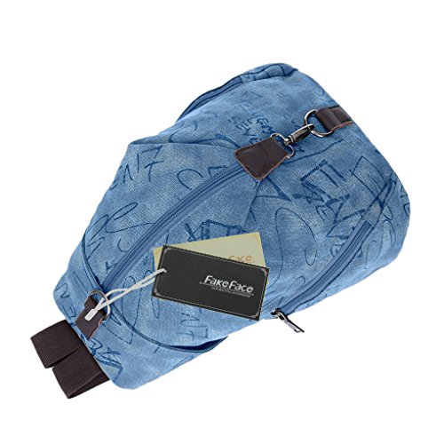 FakeFace Damen Retro Vintage Rucksack aus Cauvas Nylon und Leder mit Handyfach Ausweißfach Reißverschlussfach für Wandern Outdoor Reise - 4