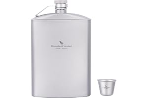 iBasingo 200ml Ensemble De Tasses à Sake en Fiole De Titane avec Entonnoir, Camping en Plein Air Flacon De Whisky Alcool, Tasse à Vin Flagon