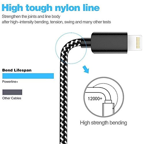  4-Pack 1 2 2 3M  C  ble iPhone TNSO iPhone C  ble Lightning vers USB de Nylon Tress   Connecteur en Aluminium pour iPhone X  8 8 Plus  7 7 Plus 6S 6S Plus  6 6 Plus iPad   Noir et blanc   
