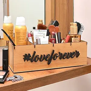 GKD 4 Compartments Multi-Functional Desk Organizer for Girls, Women, Students | Makeup Organizer Storage Box | Unique Birthday Gift Ideas for Wife, Girlfriend, Sister, Girls (Love Forever (Bamboo))